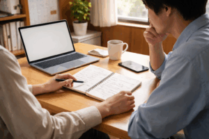 採用について相談している様子